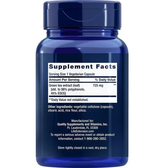 Life Extension Lightly Caffeinated Mega Green Tea Extract Vegicaps 100 Vegicaps