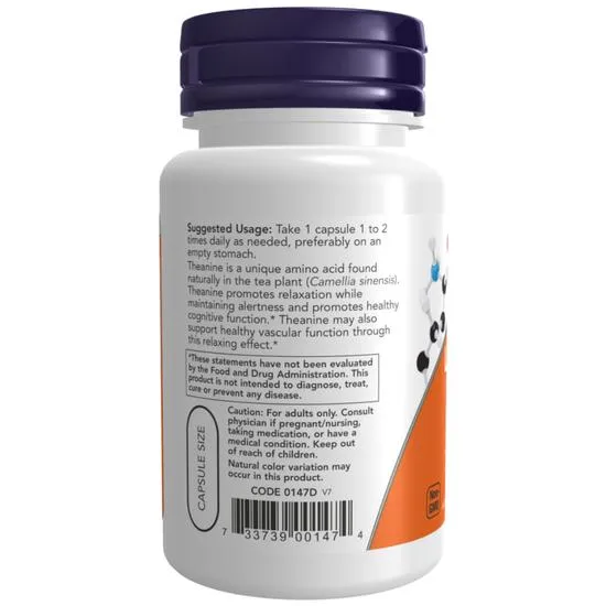 NOW Foods Double Strength L-Theanine 200mg Capsules 60 Capsules