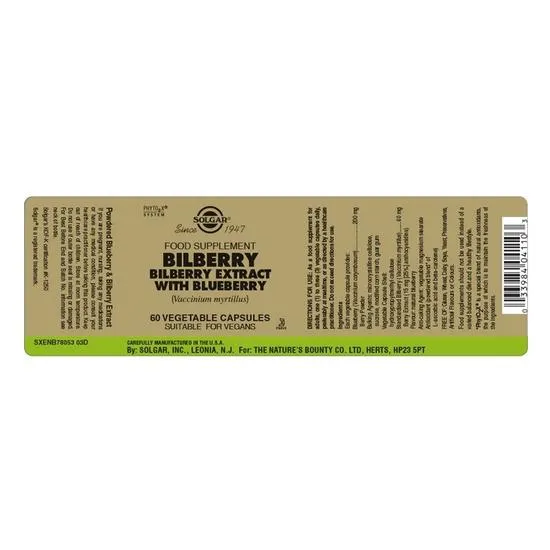 Solgar Bilberry Berry Extract With Blueberry Vegicaps 60 Vegicaps
