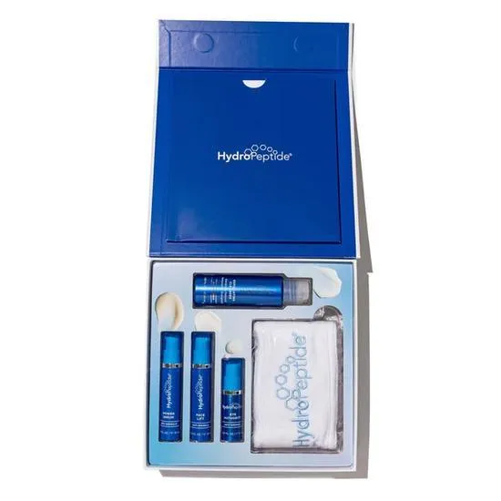 HydroPeptide Healthy Ageing Essentials 50ml Exfoliating Cleanser, 5ml Eye Authority, 10ml Face Lift, 10ml Power Serum & Towel Headband