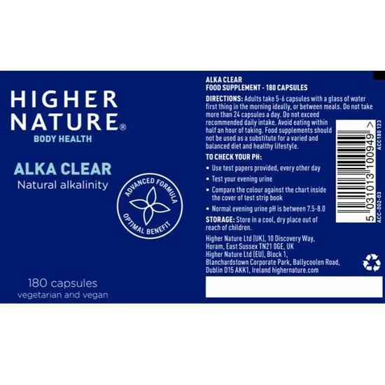 Higher Nature Alka-Clear Vegetarian Capsules 180 Capsules