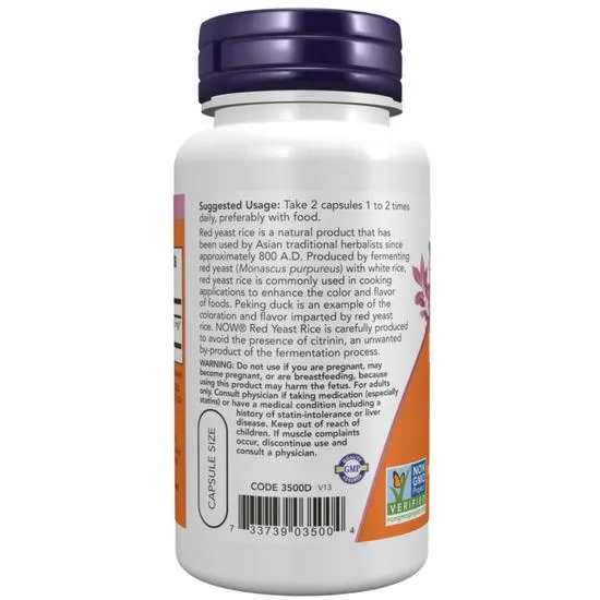 NOW Foods Red Yeast Rice 600mg Capsules 60 Capsules