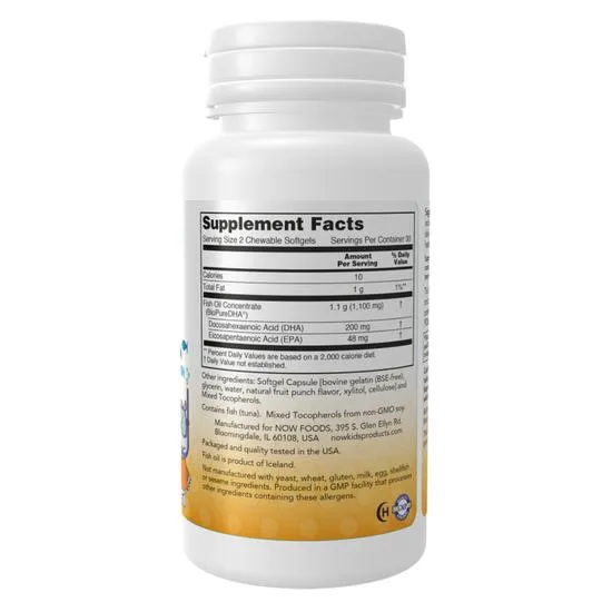 NOW Foods DHA Kid's Chewable 100mg Softgels 60 Softgels