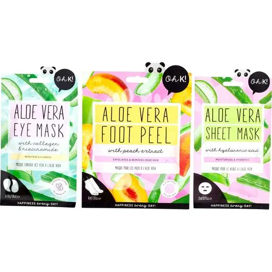 Oh k! Hydration Heroes Set Aloe Vera Sheet, Eye, & Foot Masks