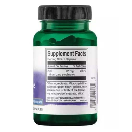 Swanson Zinc Picolinate 22mg Capsules 60 Capsules