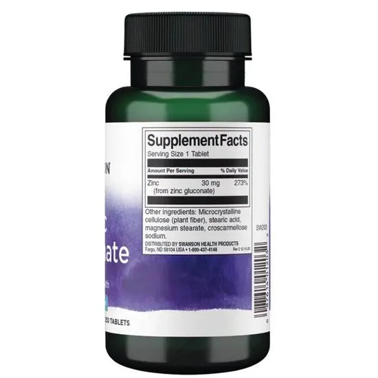 Swanson Zinc Gluconate 30mg Tablets 250 Tablets