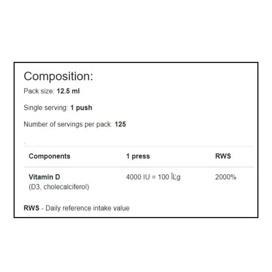 Osavi Vitamin D3 Oral Spray MAX 4000iu 12.5ml