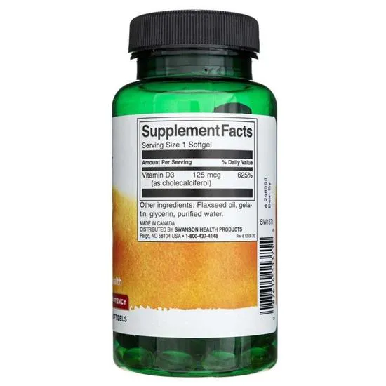 Swanson Vitamin D3 5000iu Softgels 250 Softgels