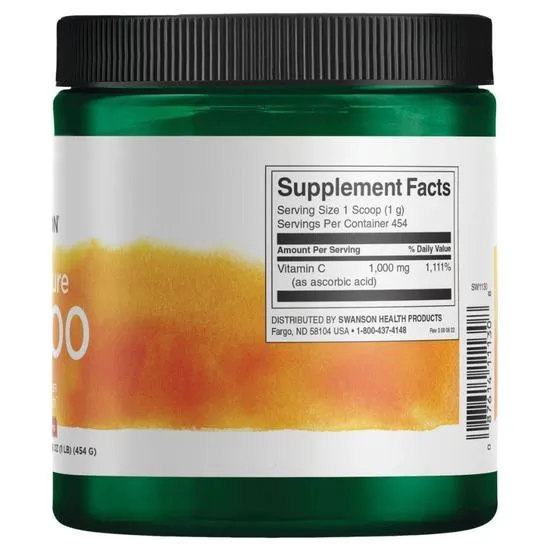 Swanson Vitamin C Powder 100% Pure 454g