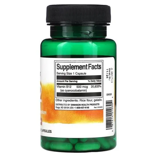 Swanson Vitamin B12 500mcg Capsules 100 Capsules