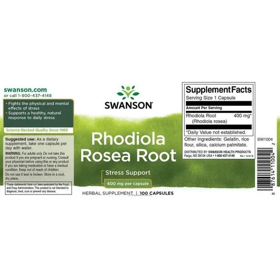 Swanson Rhodiola Rosea Root 400mg Capsules 100 Capsules