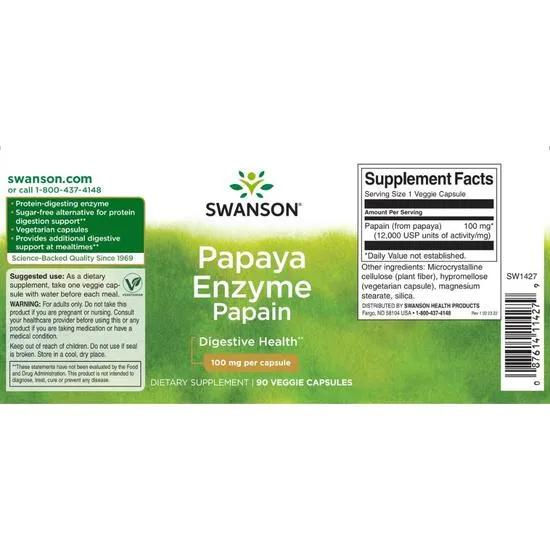 Swanson Papaya Enzyme Papain 100mg Capsules 90 Capsules