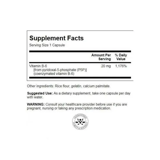 Swanson P-5-P Pyridoxal-5-Phosphate Coenzymated Vitamin B6 20mg Capsules 60 Capsules