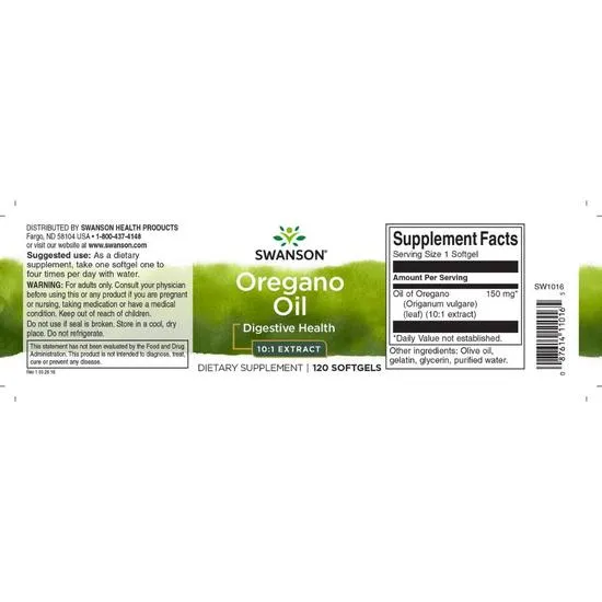 Swanson Oregano Oil 10:1 Extract Softgels 120 Softgels