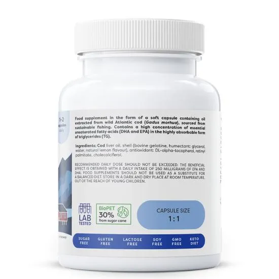 Osavi Norwegian Cod Liver Oil Softgels 1000mg Lemon Softgels 60 Softgels