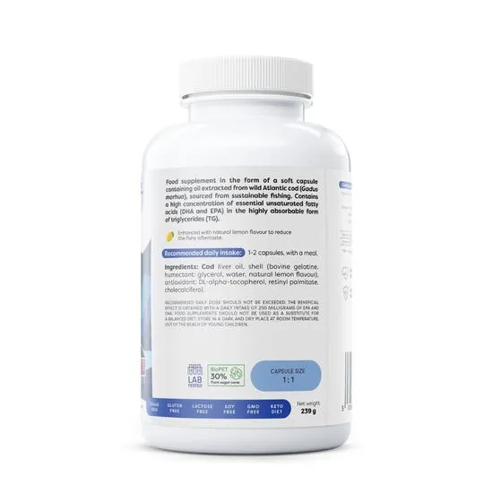 Osavi Norwegian Cod Liver Oil Softgels 1000mg Lemon Softgels 60 Softgels