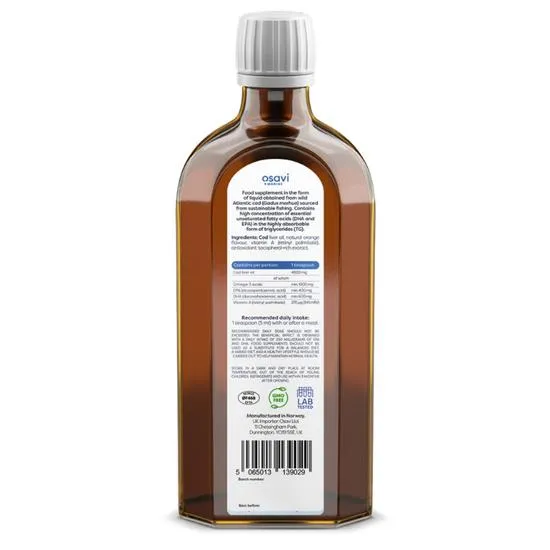 Osavi Norwegian Cod Liver Oil 1000mg Omega 3orange 250ml