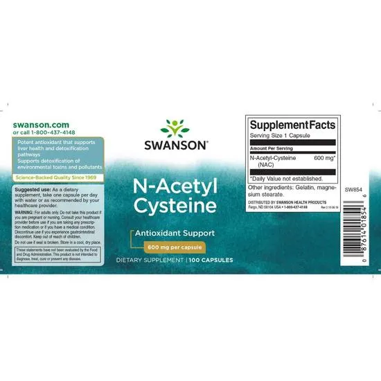 Swanson N-Acetyl Cysteine 600mg Capsules 100 Capsules