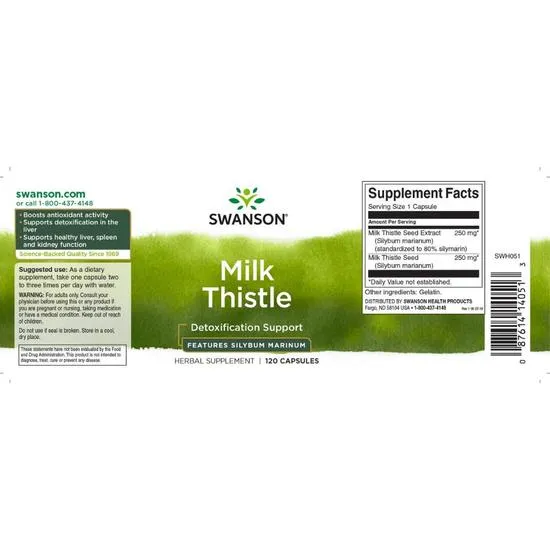 Swanson Milk Thistle Standardised 250mg Capsules 120 Capsules