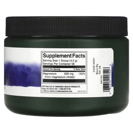 Swanson Magnesium Citrate Powder 630mg 244g