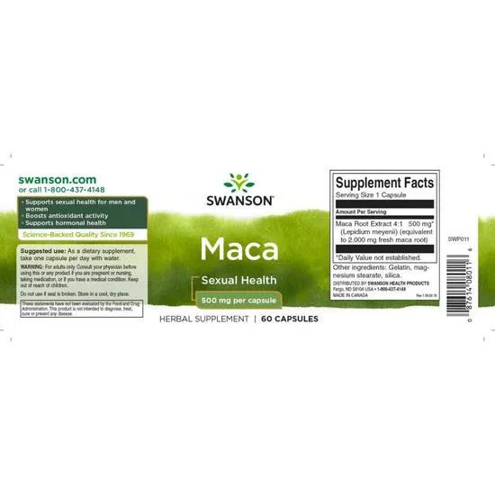 Swanson Maca Extract 500mg Capsules 60 Capsules