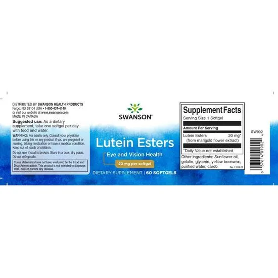 Swanson Lutein Esters 20mg Softgels 60 Softgels