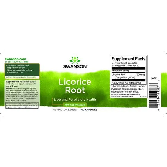 Swanson Licorice Root 450mg Capsules 100 Capsules