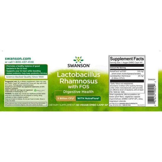 Swanson Lactobacillus Rhamnosus With FOS 5bn CFU Capsules 60 Capsules