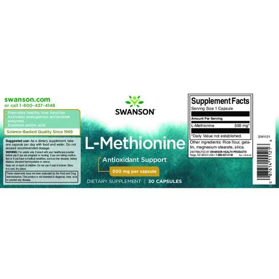 Swanson L-Methionine 500mg Capsules 30 Capsules
