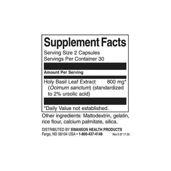 Swanson Holy Basil Extract 400mg Capsules 60 Capsules
