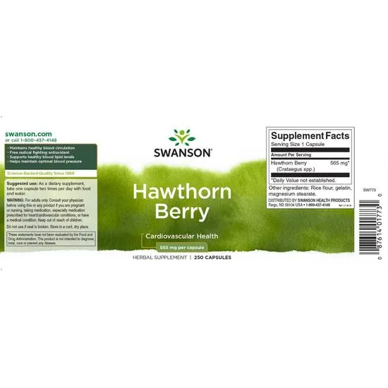 Swanson Hawthorn Berry 565mg Capsules 250 Capsules