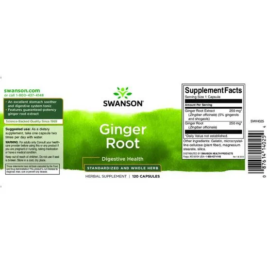 Swanson Ginger Root Capsules 120 Capsules