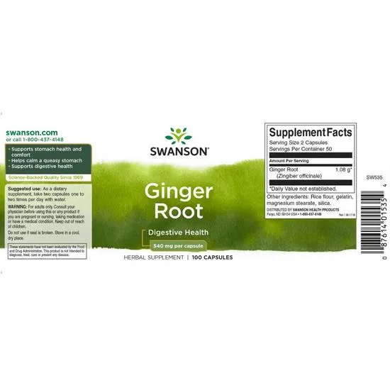 Swanson Ginger Root 540mg Capsules 100 Capsules