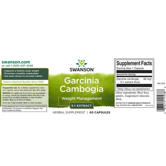 Swanson Garcinia Cambogia 5:1 Extract 80mg Capsules 60 Capsules