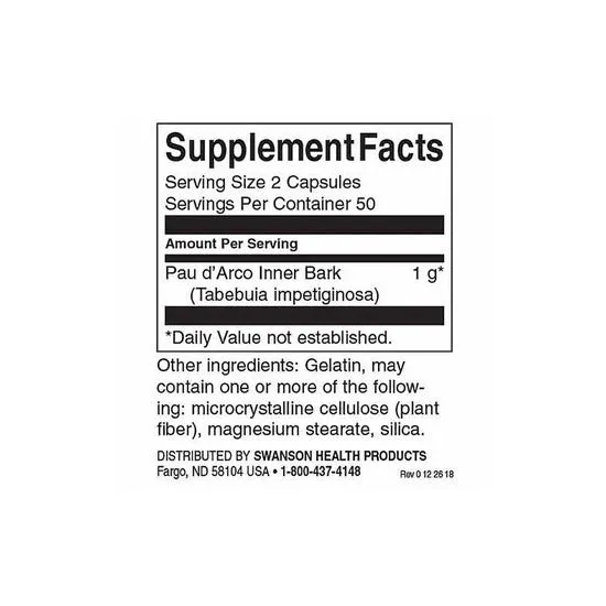 Swanson Full Spectrum Pau d'Arco 500mg Capsules 100 Capsules