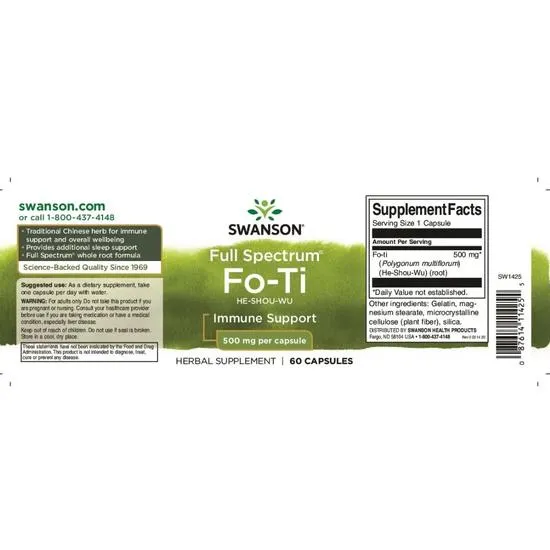 Swanson Full Spectrum Fo-Ti 500mg Capsules 60 Capsules