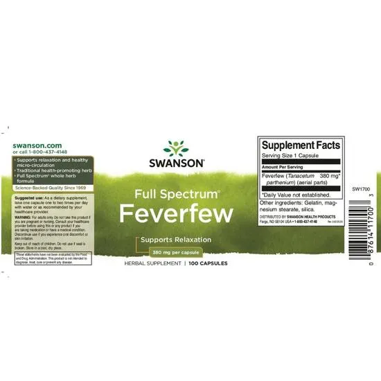 Swanson Full Spectrum Feverfew 380mg Capsules 100 Capsules