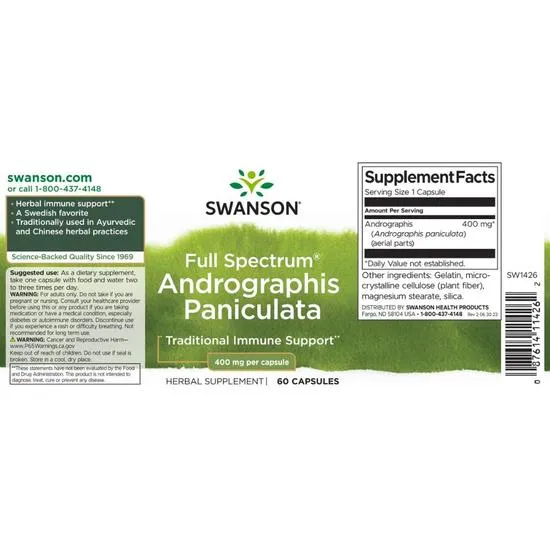 Swanson Full Spectrum Andrographis Paniculata 400mg Capsules 60 Capsules