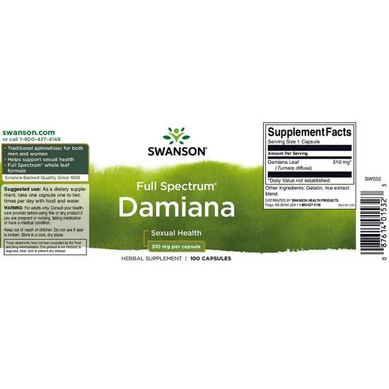 Swanson Damiana 510mg Capsules 100 Capsules