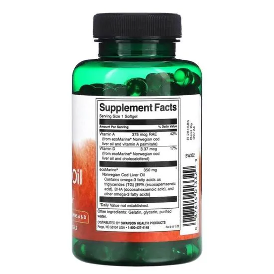 Swanson Cod Liver Oil 350mg Softgels 250 Softgels