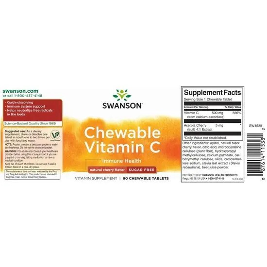 Swanson Chewable Vitamin C Natural Cherry Flavour Chewables 60 chewables