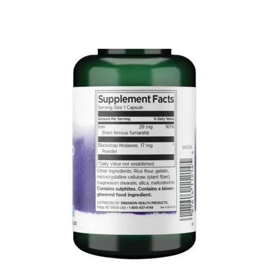 Swanson Blackstrap Molasses With Iron 29mg Capsules 120 Capsules