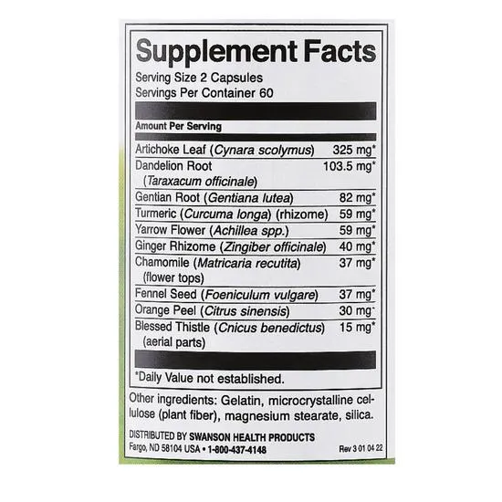 Swanson Bavarian Herbal Bitters Capsules 120 Capsules