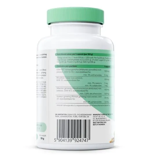 Osavi Ashwagandha + Rhodiola & Ginseng Capsules 60 Capsules