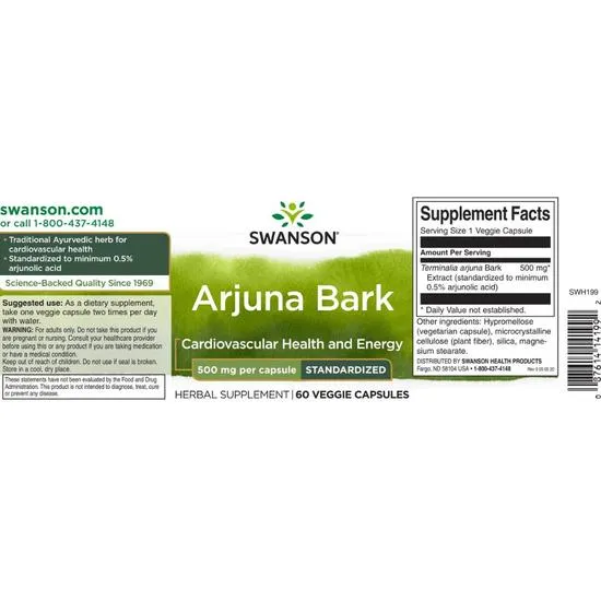 Swanson Arjuna Bark 500mg Capsules 60 Capsules