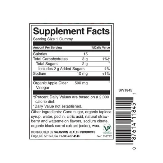 Swanson Apple Cider Vinegar Strawberry Watermelon Gummies 60 Gummies