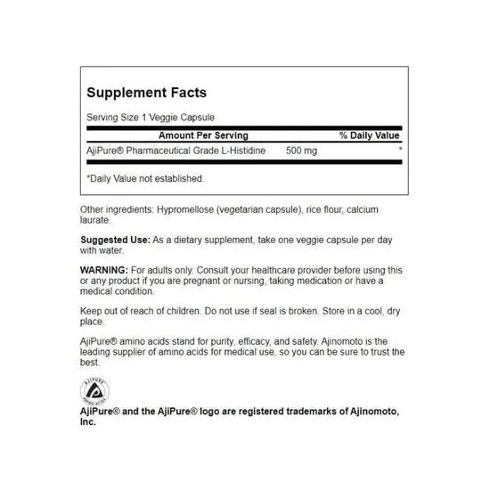 Swanson AjiPure L-Histidine 500mg Capsules 60 Capsules