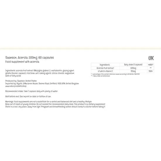 Swanson Acerola 500mg Capsules 60 Capsules