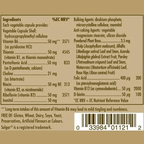 Solgar Vitamin B-Complex "50" High Potency Vegetable Capsules x50