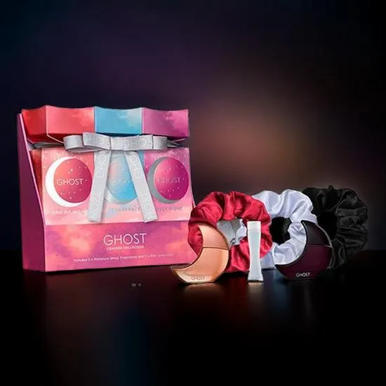 Ghost Mini Cracker Collection Trio Women's Perfume Gift Set Orb Of Night 10ml Eau De Parfum-S + Deep Night 10ml EDT-S + Ghost The Fragrance 5ml EDT-S + 3 Hair Scrunchies
